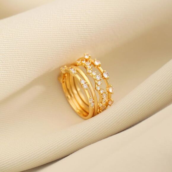 Gold 14k Gold Plated Cubic Zirconia 4pc Ring Set - Picture 3 of 3